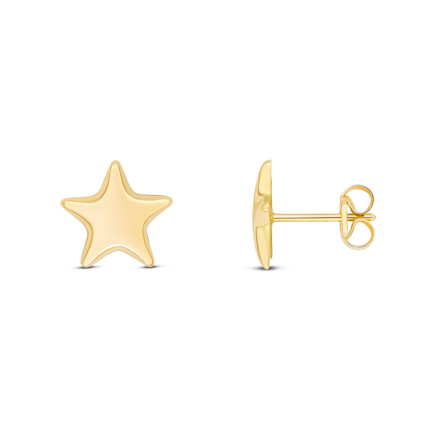 9ct Yellow Gold Polished Rounded Flat Five-Point Star Stud Earrings — 9mm