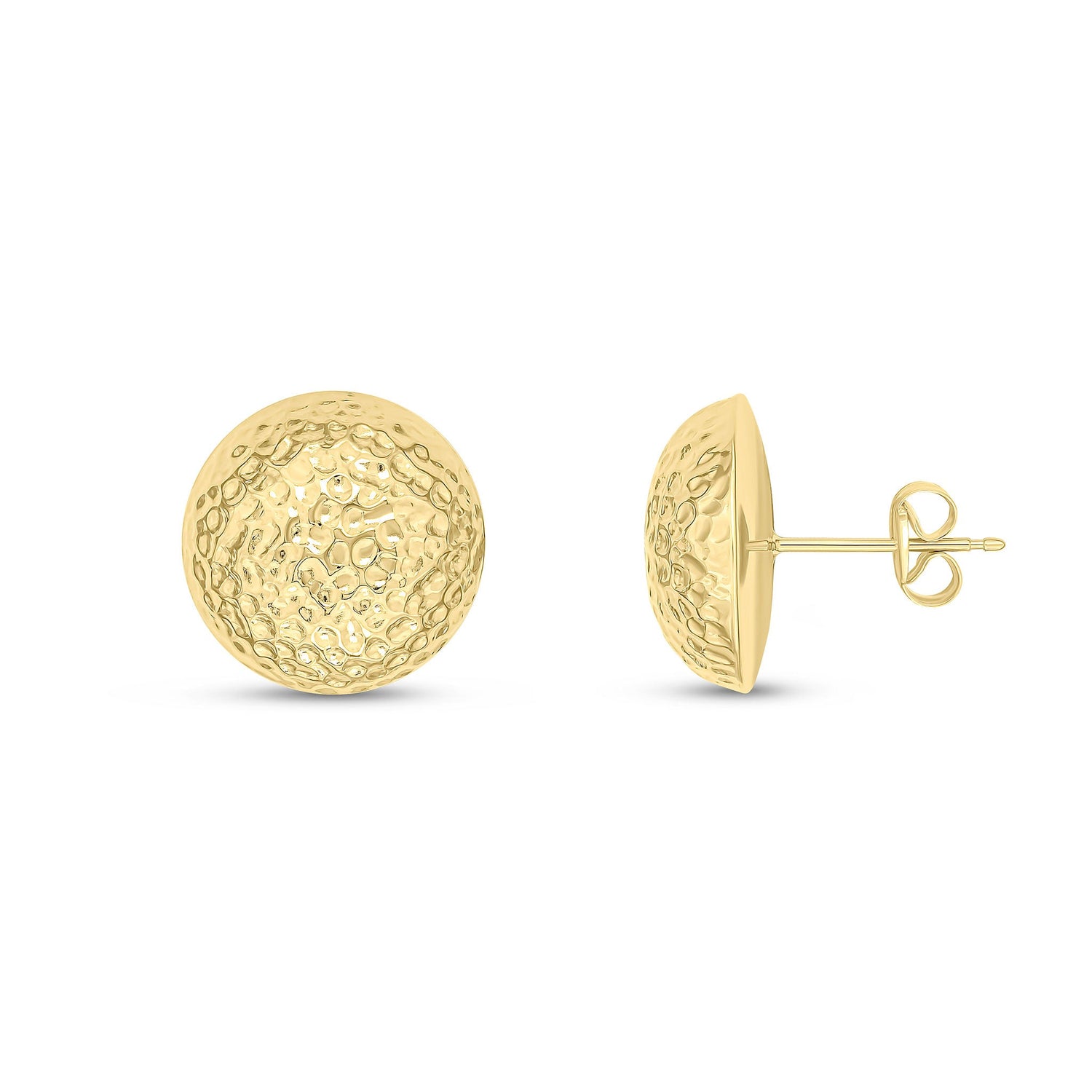 9ct Yellow Gold Hammered Half Dome Stud Earrings - 14mm