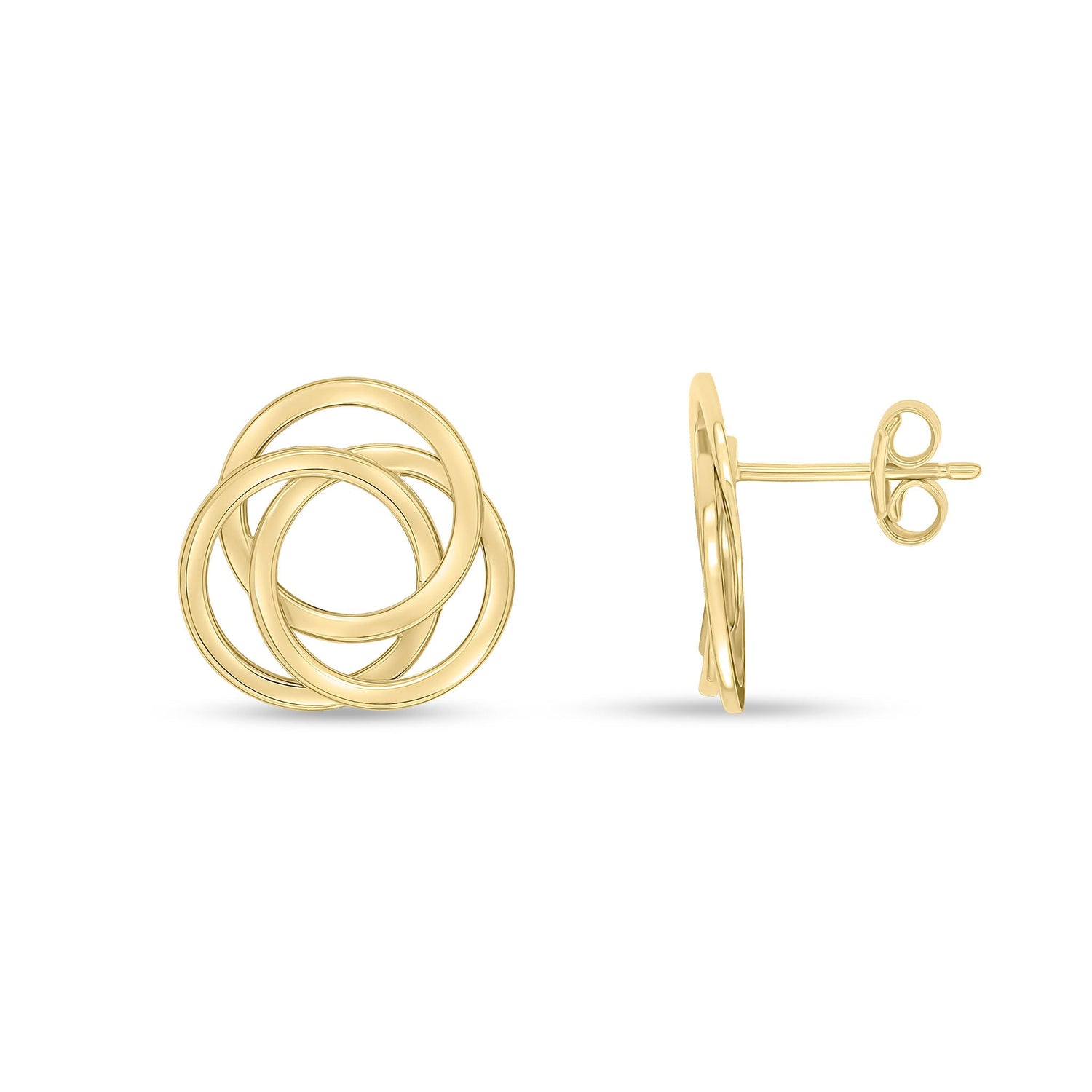 9ct Yellow Gold Polished Flat Circles Knot Stud Earrings - 14mm