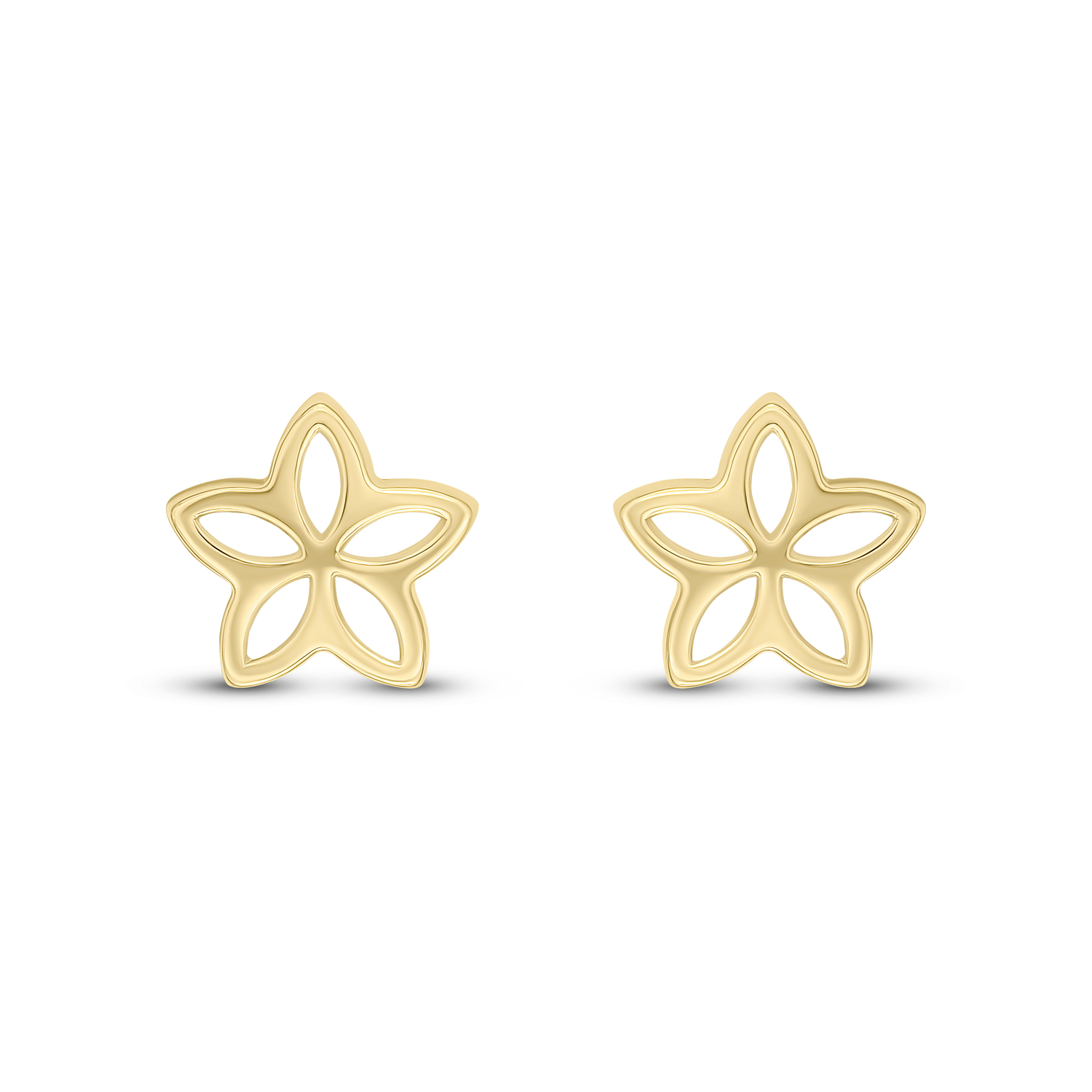 9ct Yellow Gold Polished Openwork Five Petal Flower Star Stud Earrings
