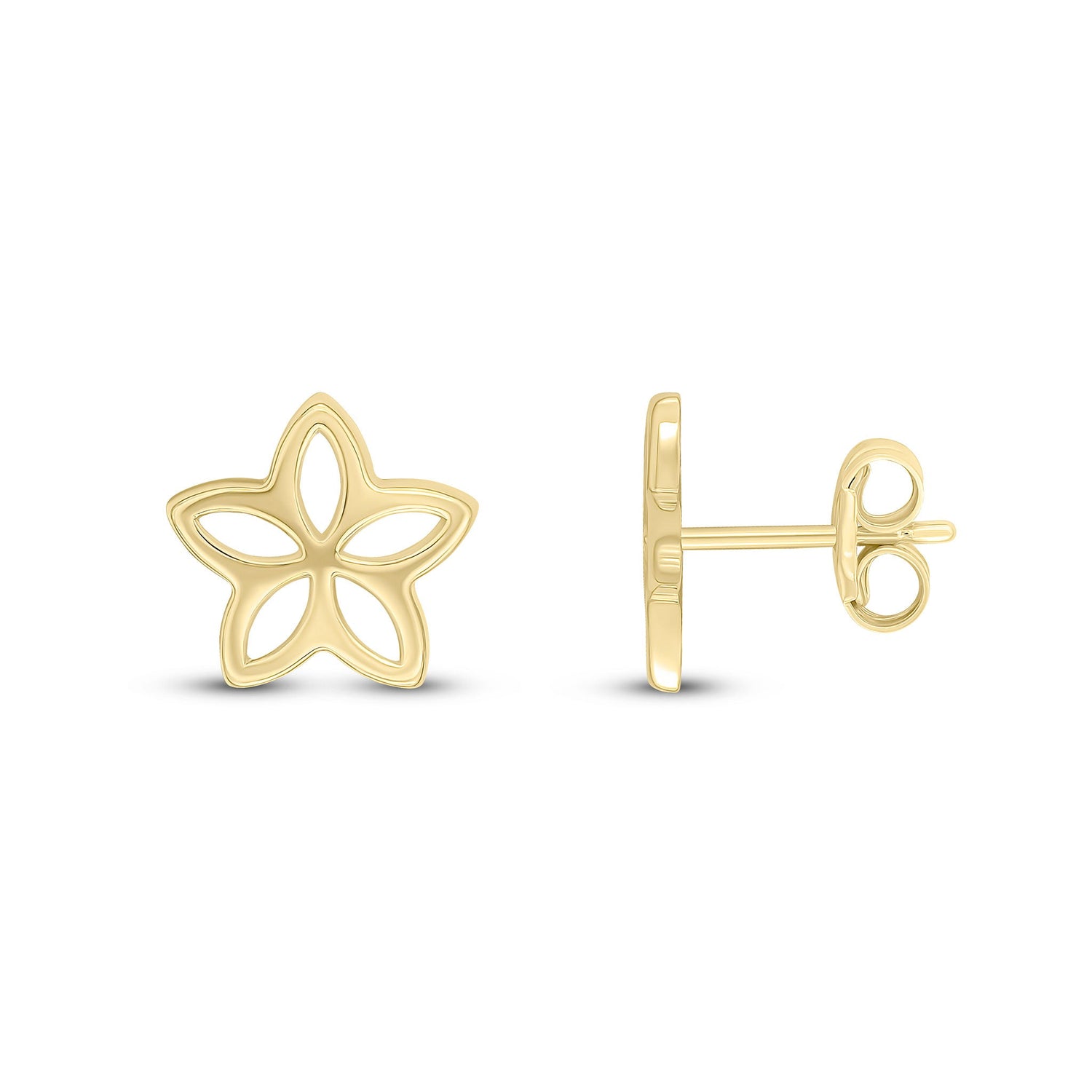 9ct Yellow Gold Polished Openwork Five Petal Flower Star Stud Earrings — 9mm