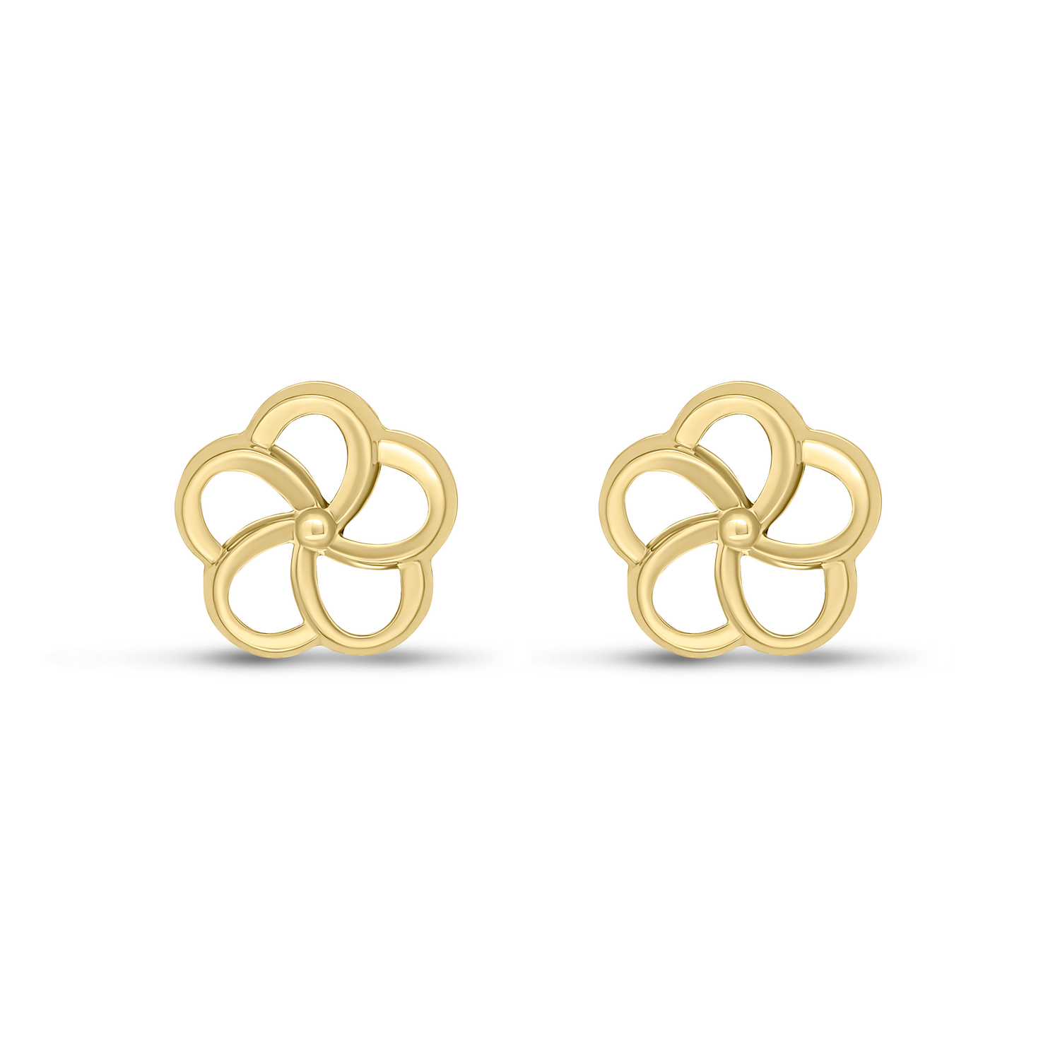 9ct Yellow Gold Polished Openwork Swirl Five Petal Flower Stud Earrings