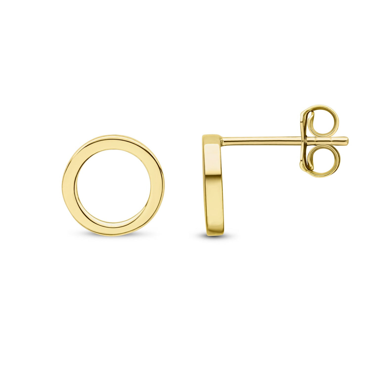 9CT Yellow Gold Square Tube Open Circle Stud Earrings