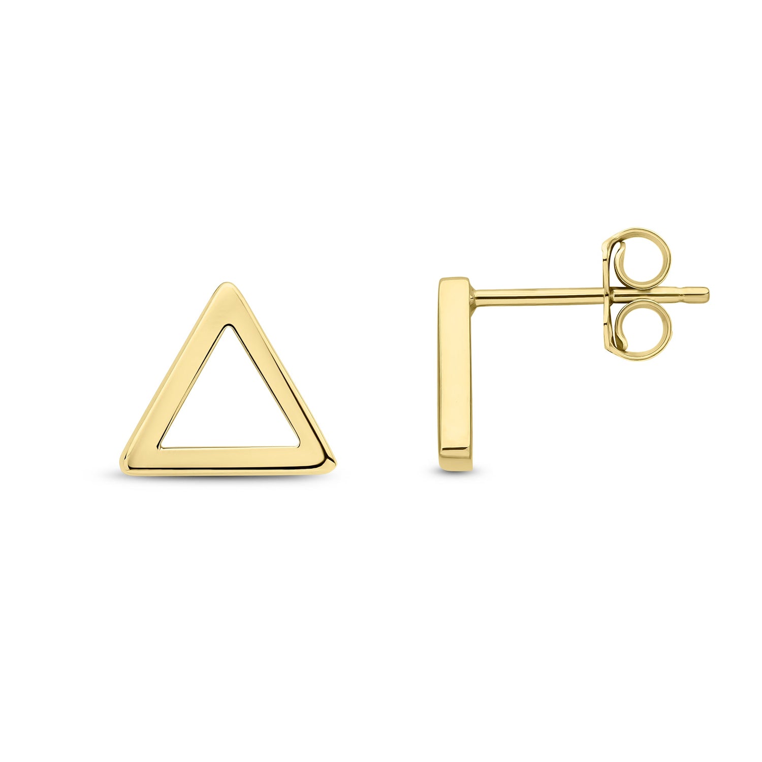 9CT Yellow Gold Square Tube Open Triangle Stud Earrings