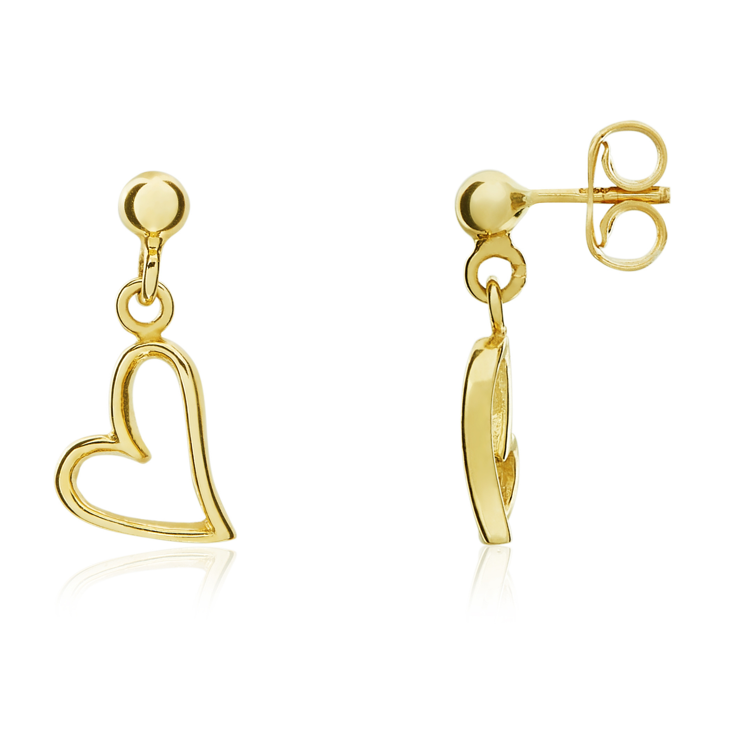 9ct Yellow Gold Heart Drop Earrings