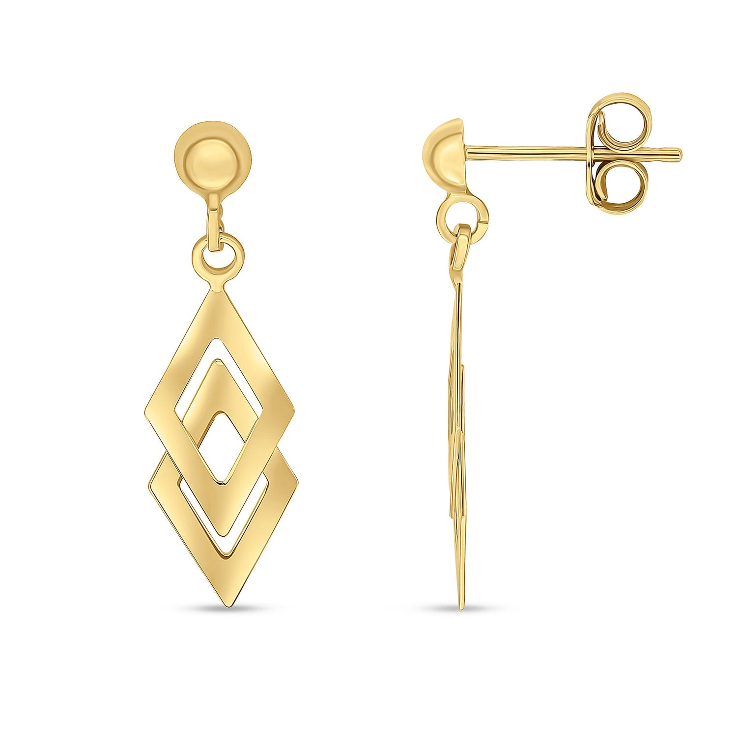 9ct Yellow Gold Double Kite Drop Earrings - 27x8mm