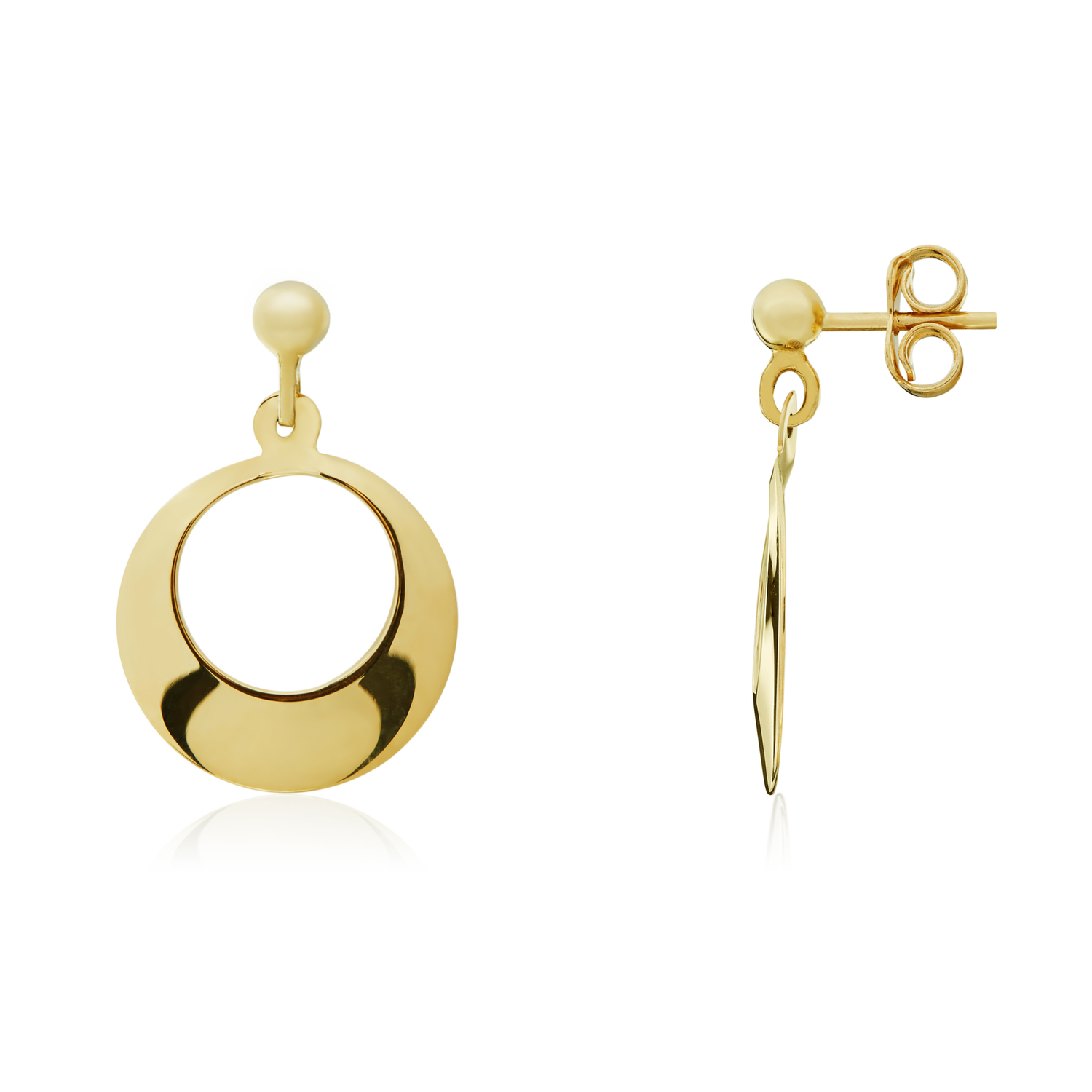 9ct Yellow Gold Flat Open Circle Drop Earrings
