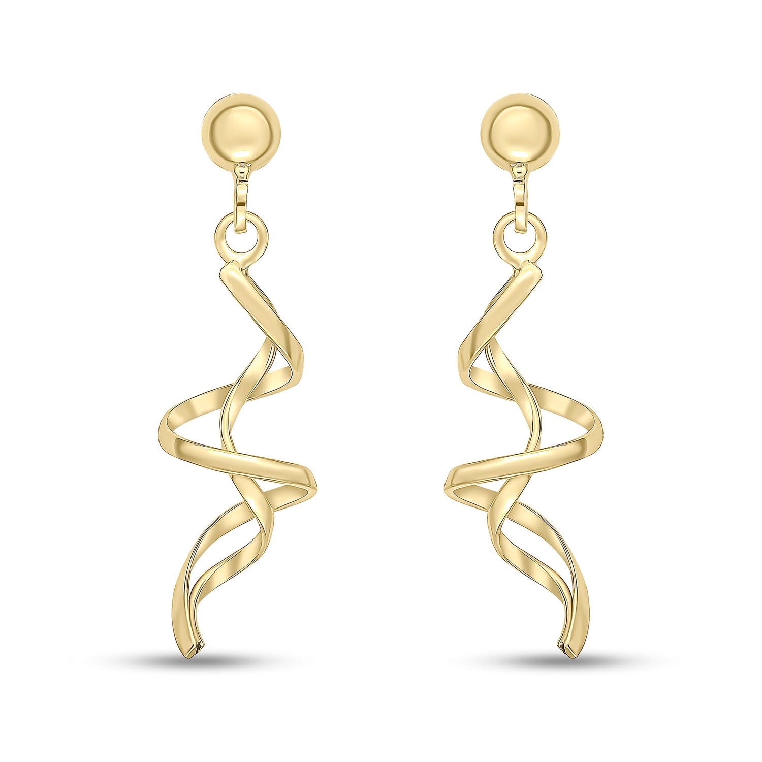 9ct Yellow Gold Spiral Drop Earrings - 27mm