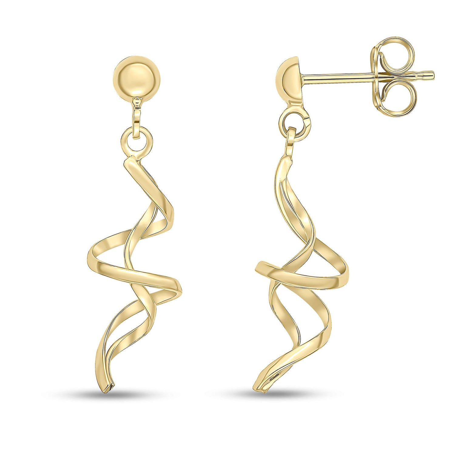 9ct Yellow Gold Spiral Drop Earrings - 27mm