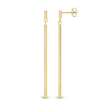 9ct Yellow Gold Polished Square Tube Bar Drop Earrings — 62mm