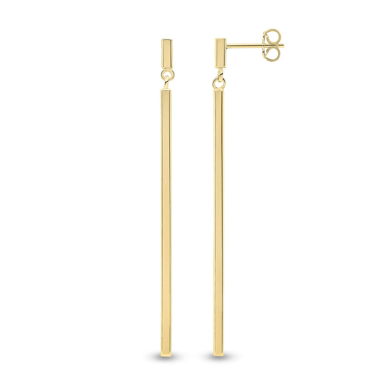 9ct Yellow Gold Polished Square Tube Bar Drop Earrings — 62mm