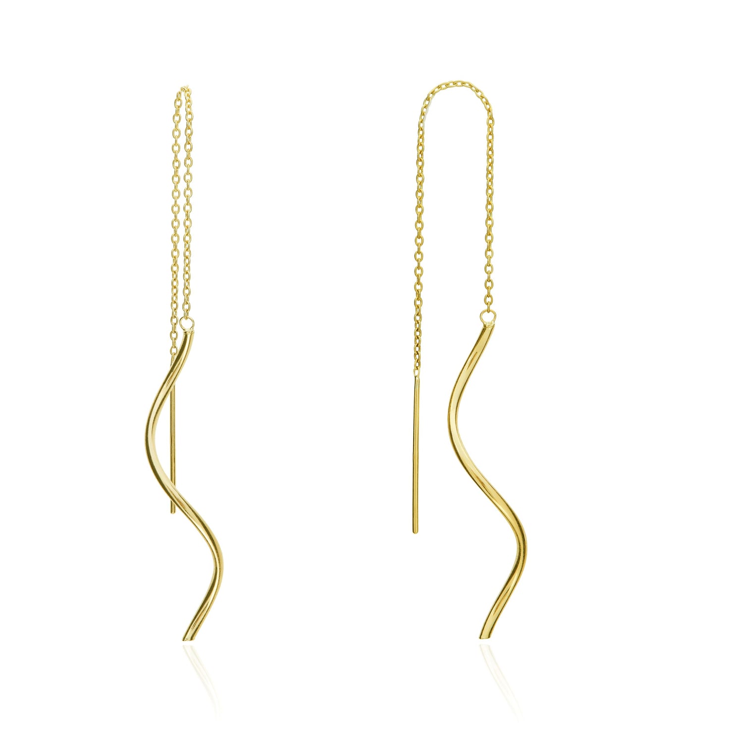 9ct Yellow Gold Squiggle Pull-Through Drop Earrings — 65mm