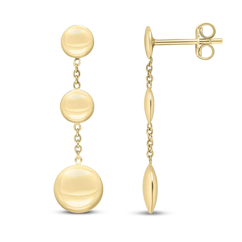 9ct Yellow Gold Polished Flat Disc Drop Earrings