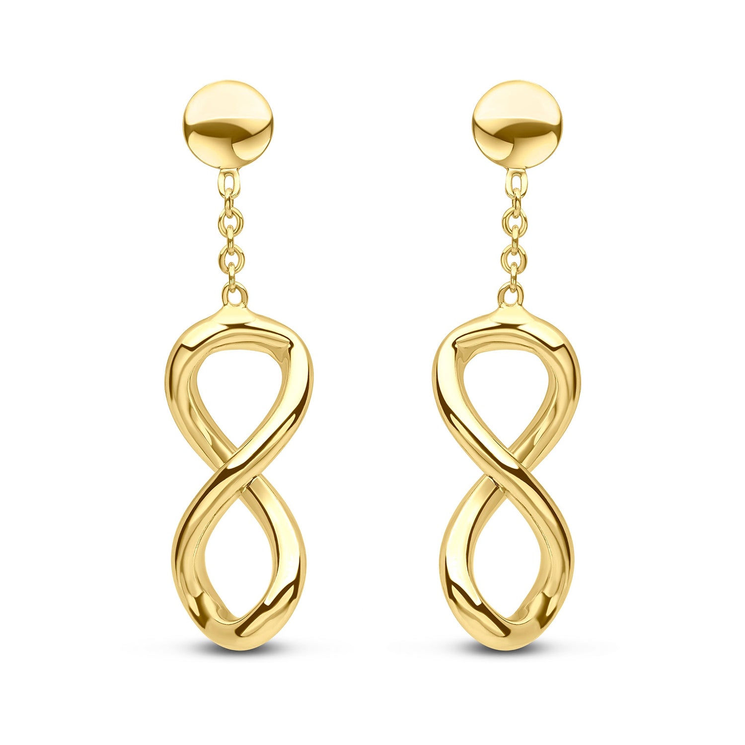 9ct Yellow Gold Infinity and Chain Drop Earrings - 27mm