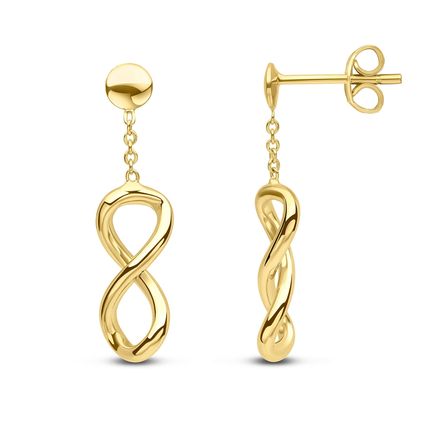 9ct Yellow Gold Infinity and Chain Drop Earrings - 27mm