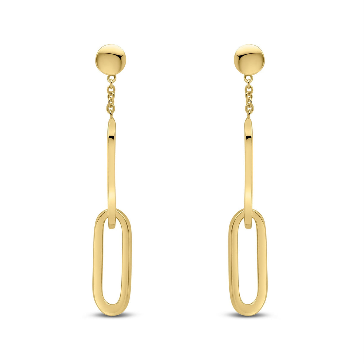 9ct Yellow Gold Polished Double Oval Link Drop Earrings