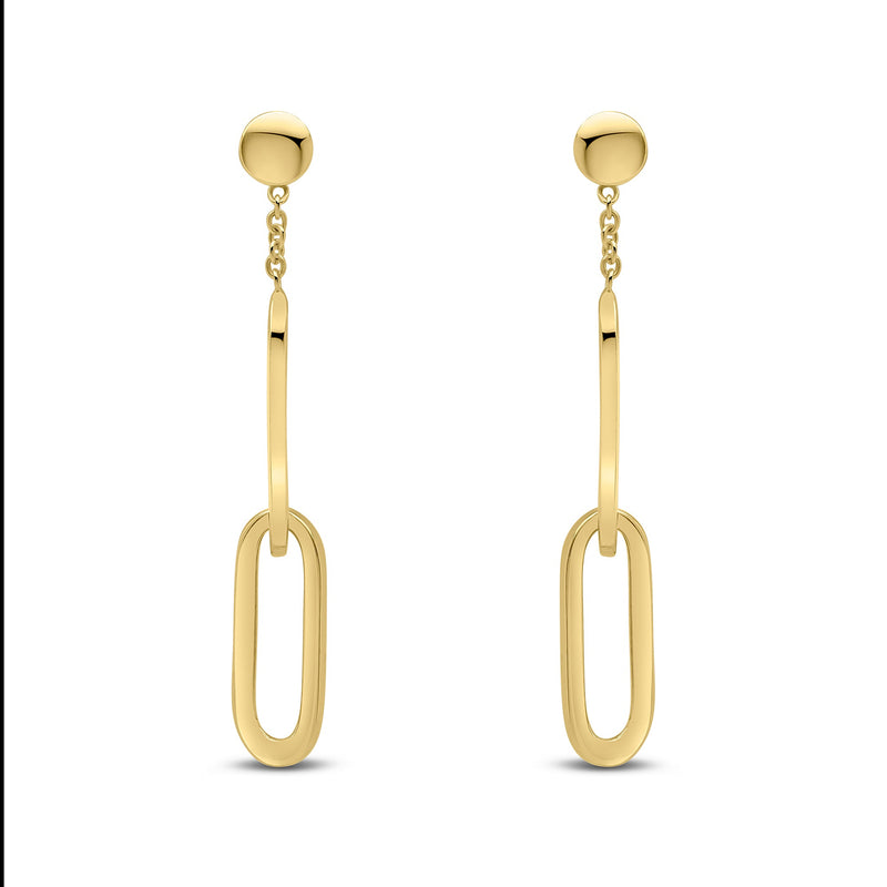 9ct Yellow Gold Polished Double Oval Link Drop Earrings