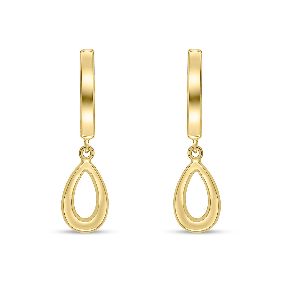 9ct Yellow Gold Polished Curved Bar and Open Pear Shape Drop Earrings