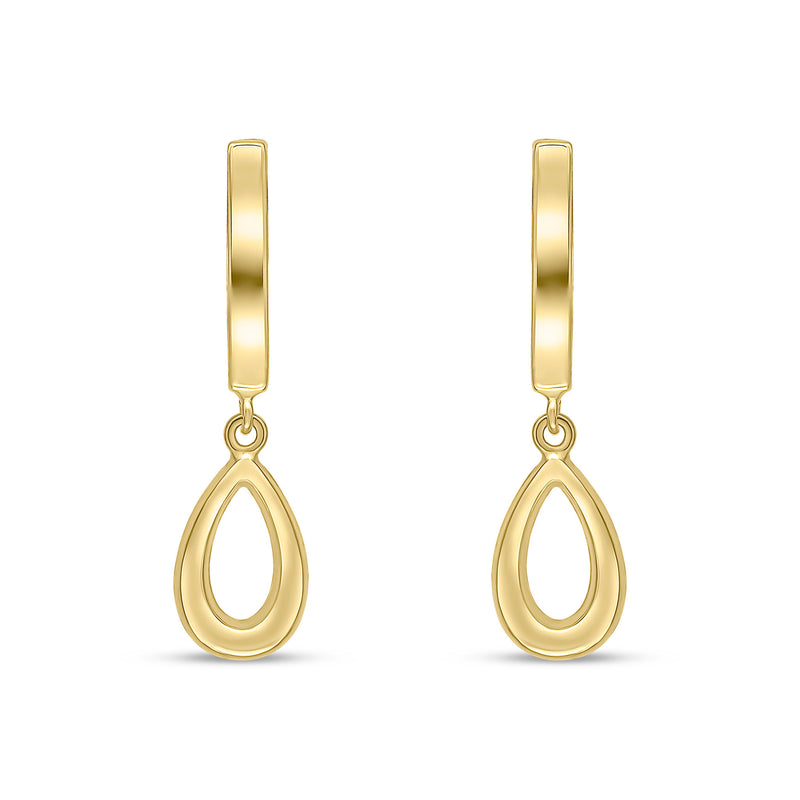 9ct Yellow Gold Polished Curved Bar and Open Pear Shape Drop Earrings