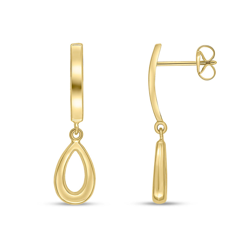 9ct Yellow Gold Polished Curved Bar and Open Pear Shape Drop Earrings