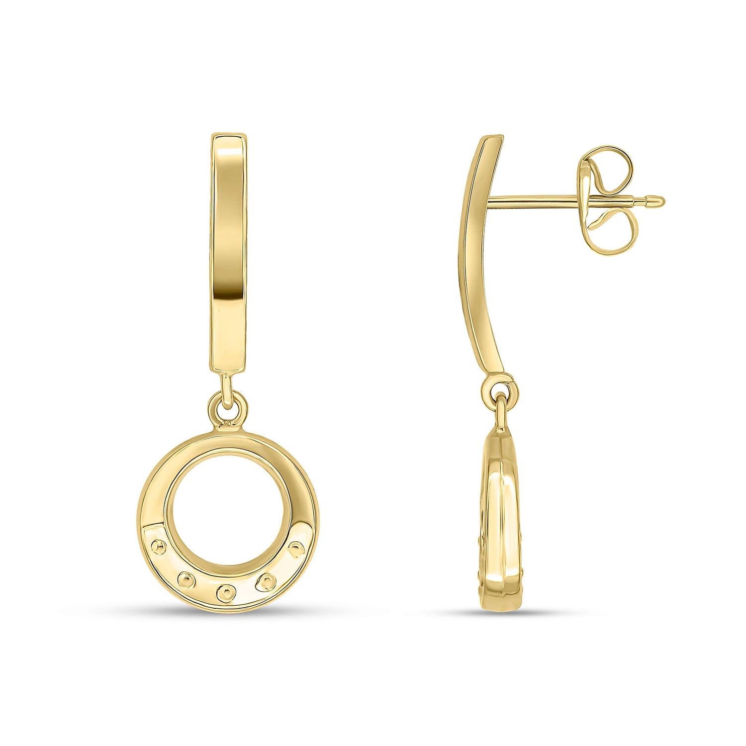 9ct Yellow Gold Polished Curved Bar and Open Circle Drop Earrings - 22x9mm
