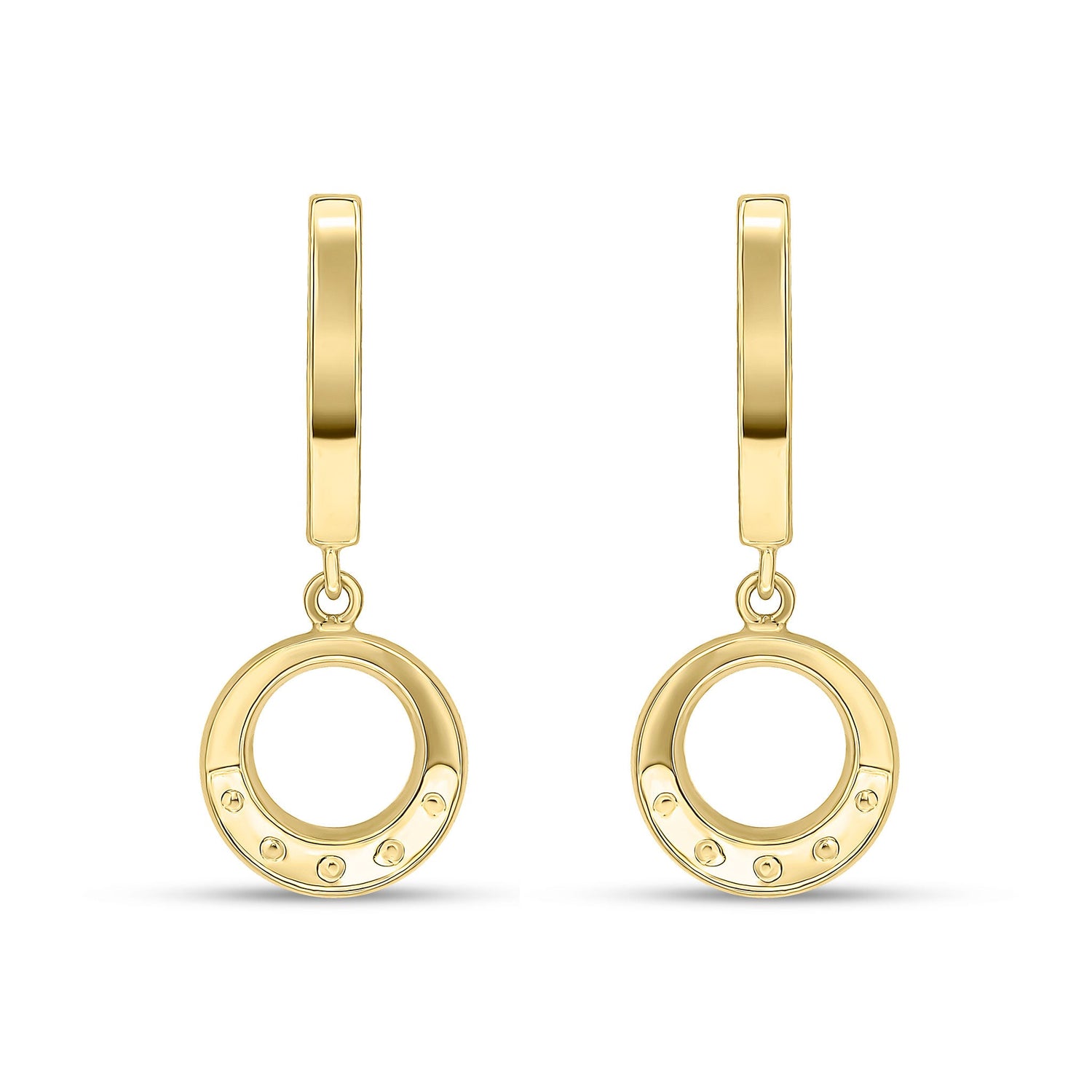 9ct Yellow Gold Polished Curved Bar and Open Circle Drop Earrings - 22x9mm