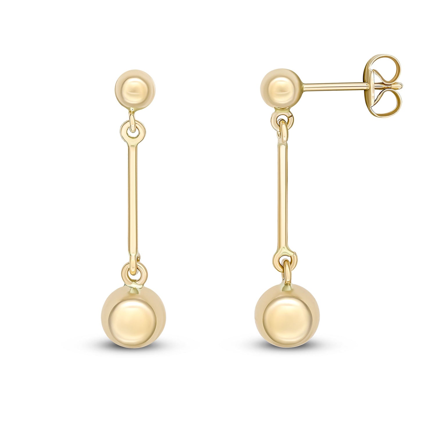 9ct Yellow Gold 4mm and 6mm Polished Ball and Bar Drop Earrings
