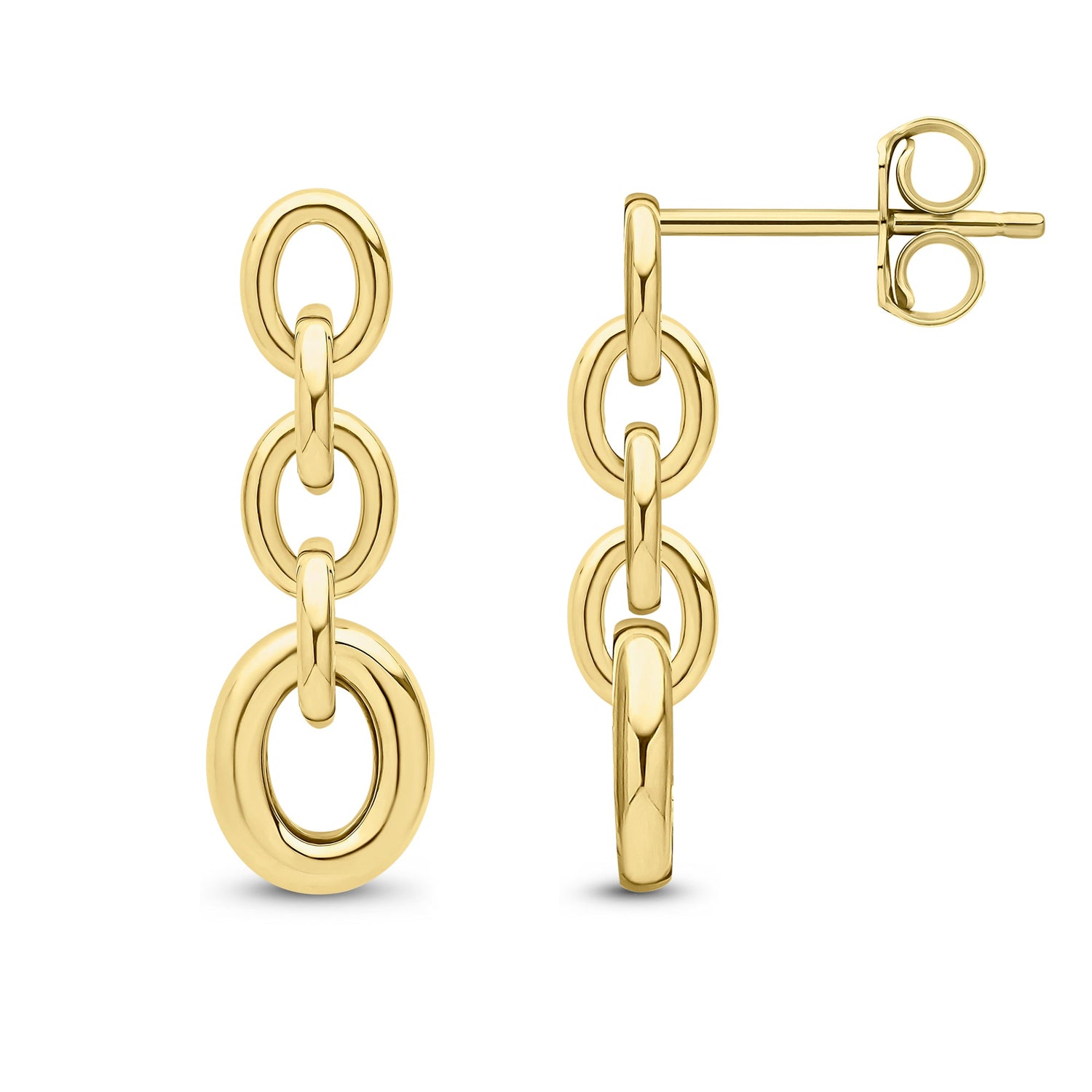 9CT Yellow Gold Five Link Paper Chain Drop Earrings 22mm