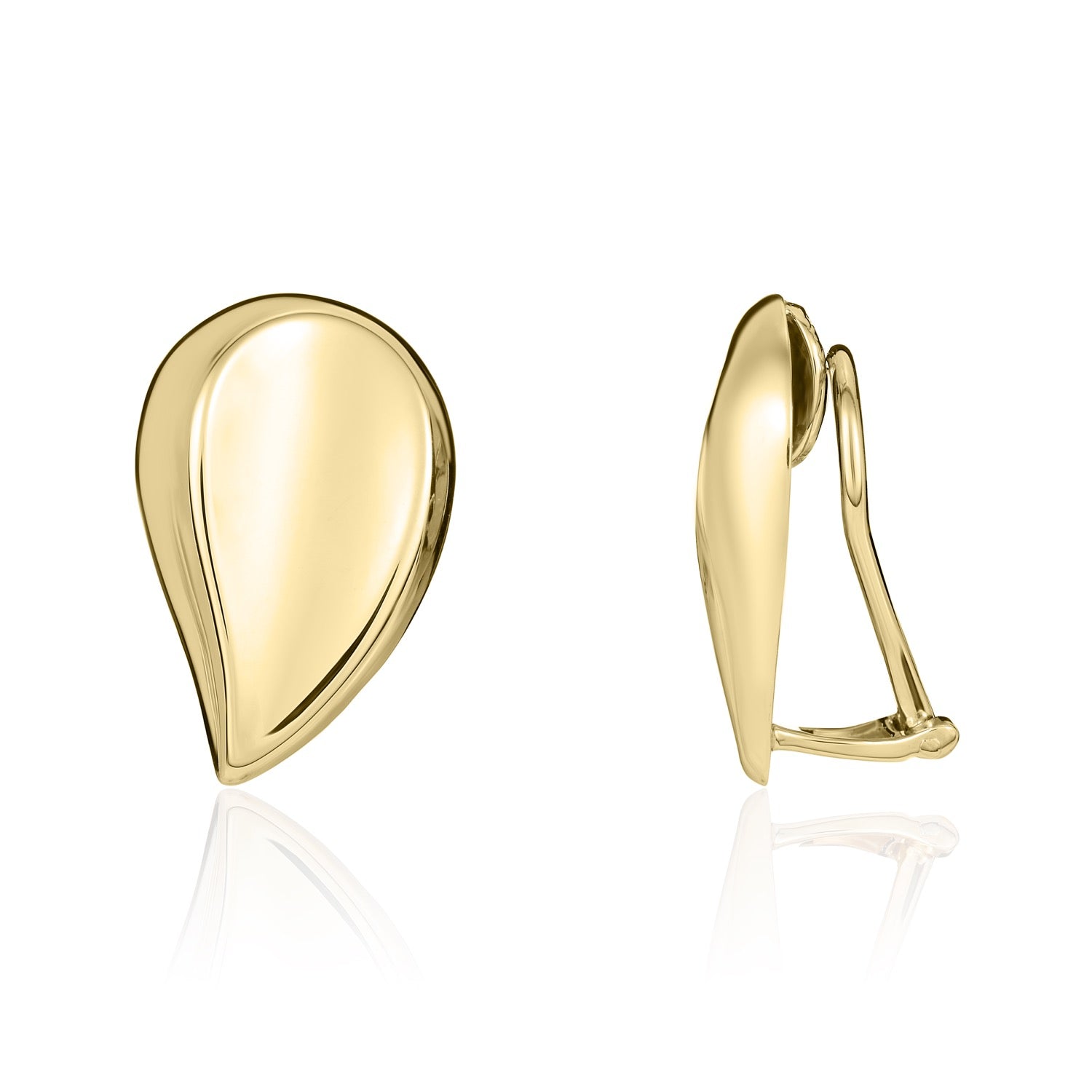 9ct Yellow Gold Polished Concave Teardrop Clip-On Earrings — 20x12mm