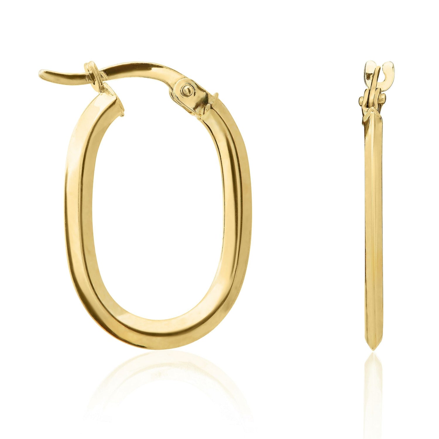 9ct Yellow Gold Polished Flat Bevelled Oval Hoop Earrings -- 20x15mm