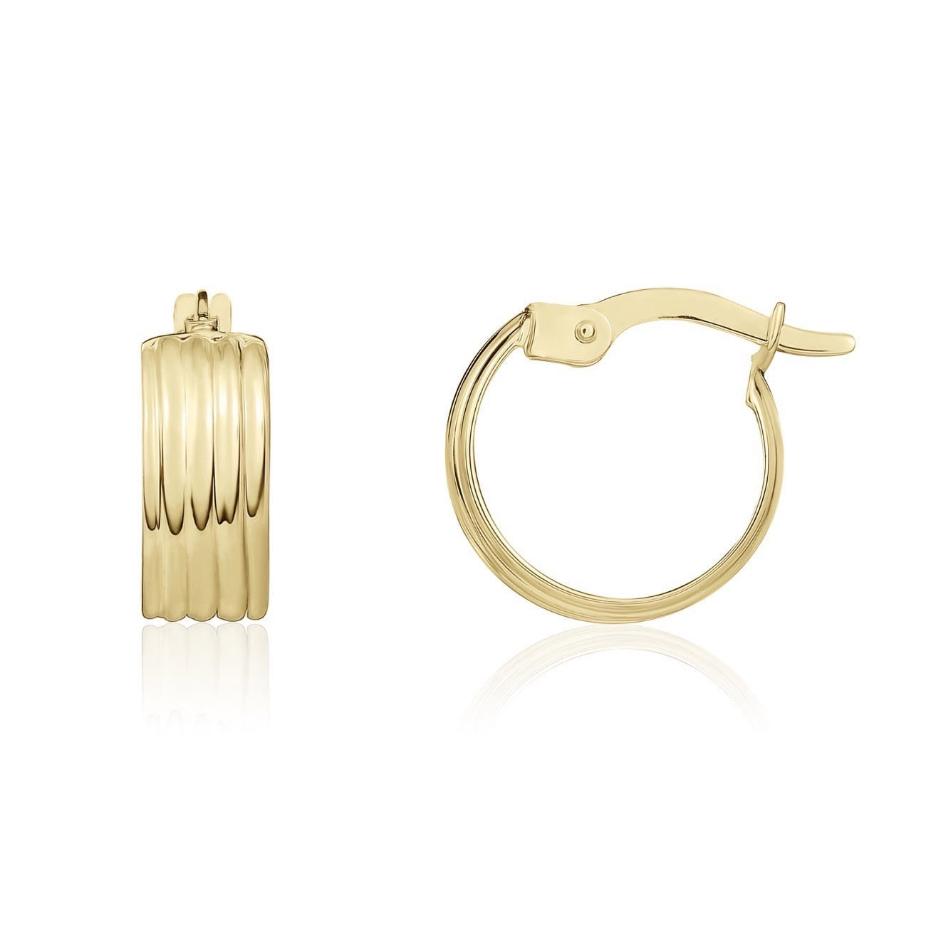 9ct Yellow Gold Ribbed Wide Hoop Earrings – 12mm