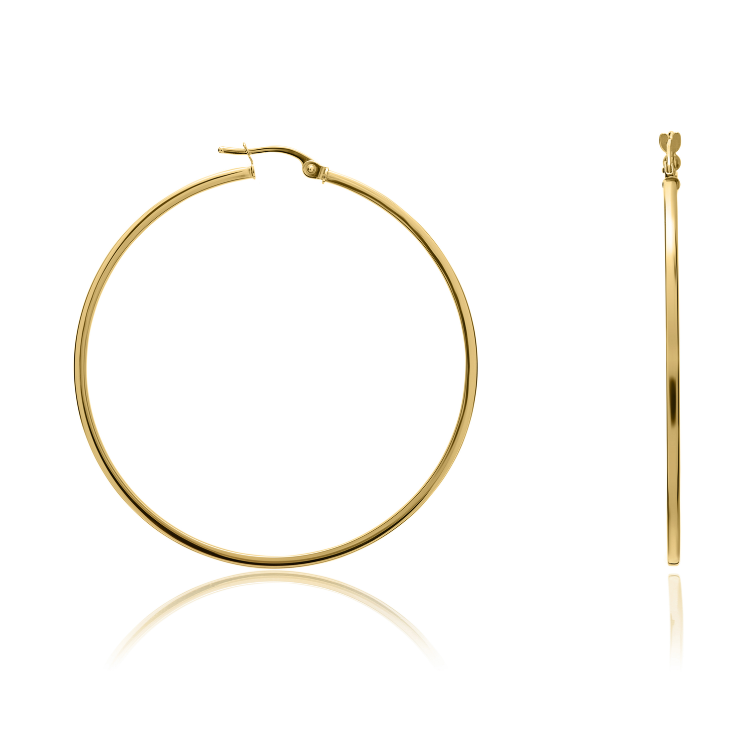 9ct Yellow Gold Square Tube Hoop Earrings — 48x1.5mm
