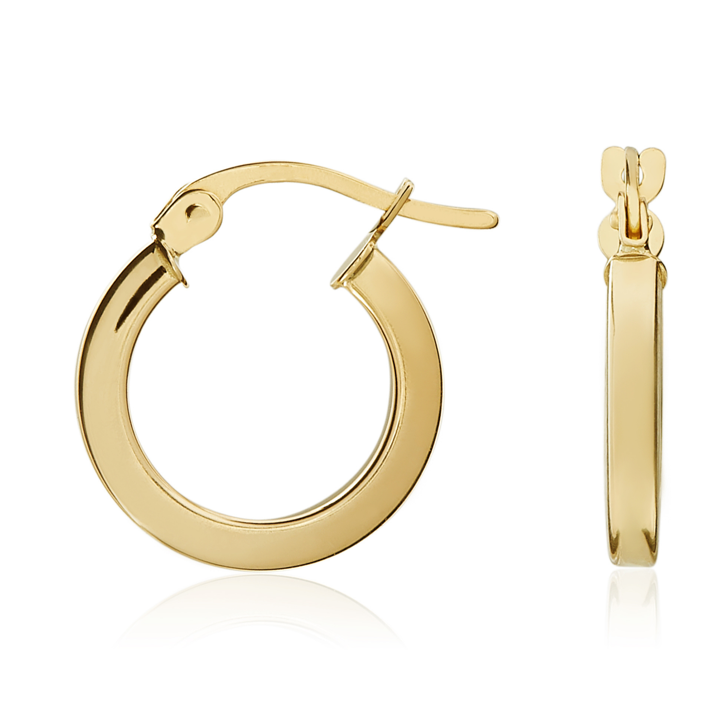 9ct Yellow Gold Square Tube Round Hoop Earrings — 14x2mm