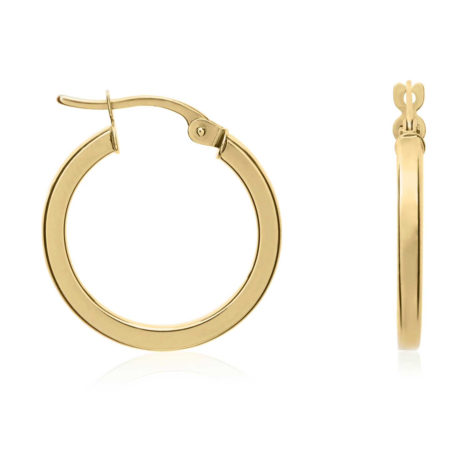 9ct Yellow Gold Square Tube Round Hoop Earrings — 19x2mm