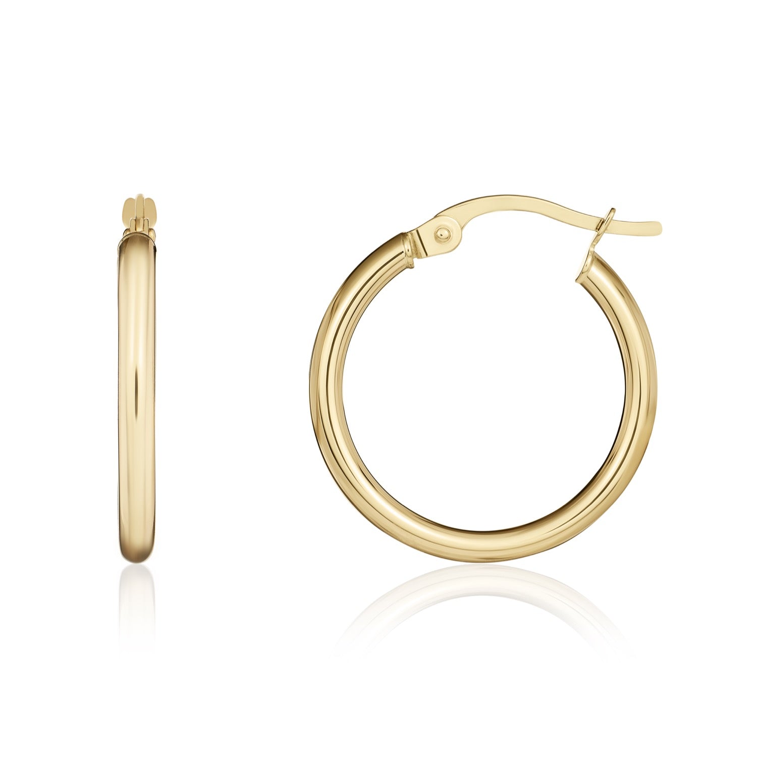 9ct Yellow Gold Polished Tube Hoop Earrings — 19x2mm