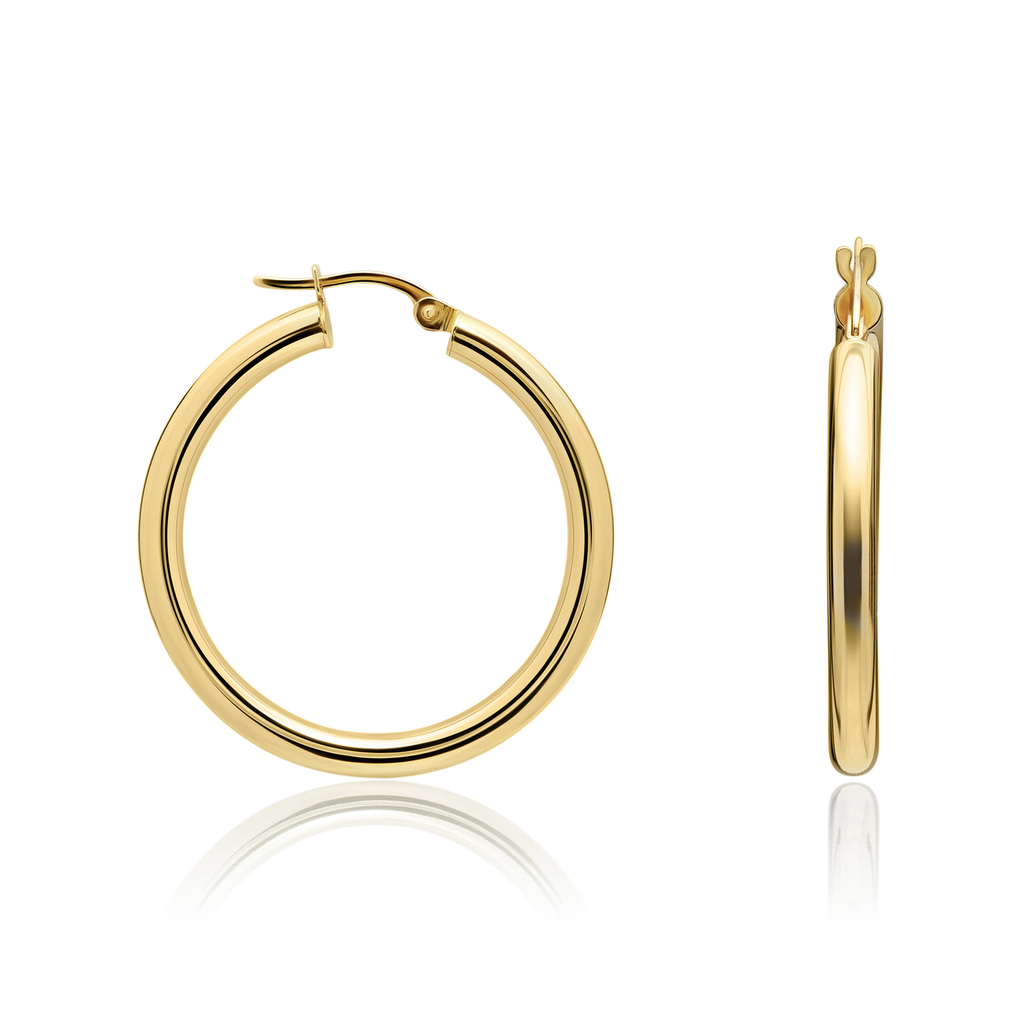 9ct Yellow Gold Polished Tube Hoop Earrings — 31x3mm