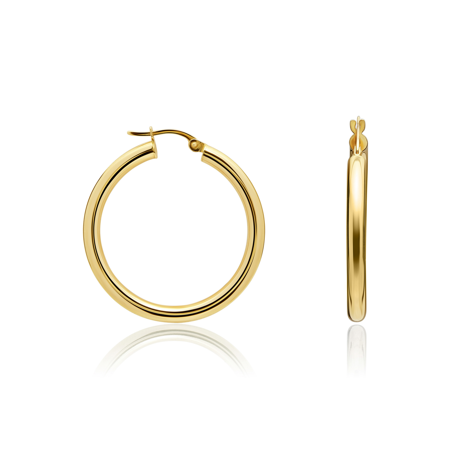 9ct Yellow Gold Polished Tube Hoop Earrings — 26x3mm
