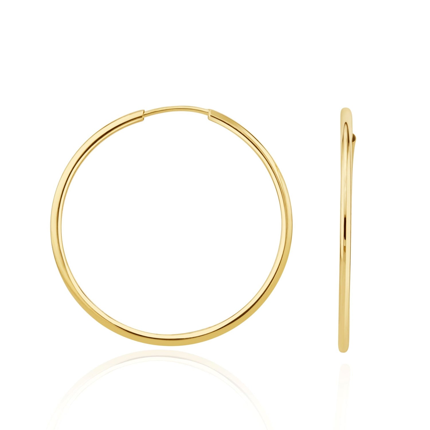 9ct Yellow Gold Thin Sleeper Hoop Earrings – 42x1.5mm