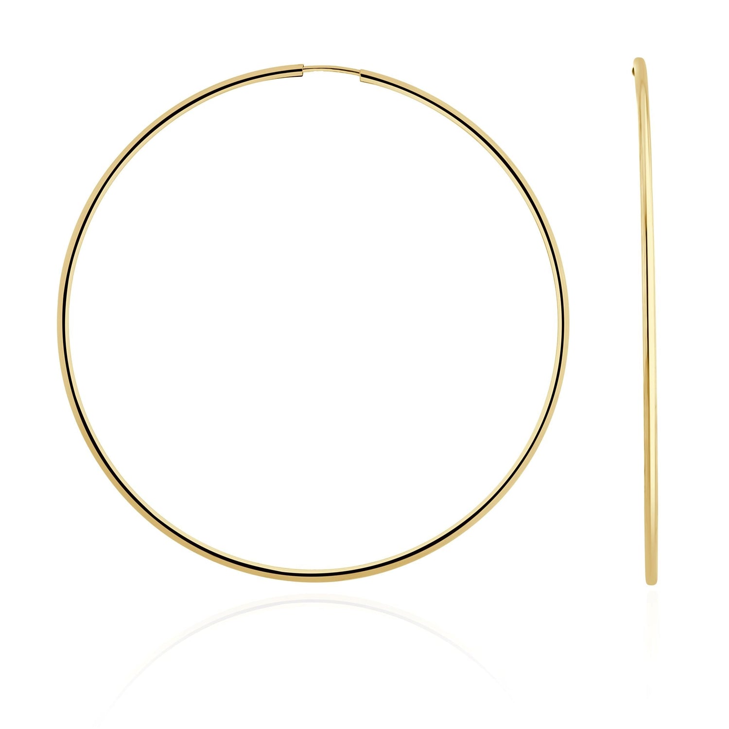 9ct Yellow Gold Thin Sleeper Hoop Earrings – 63x1.5mm