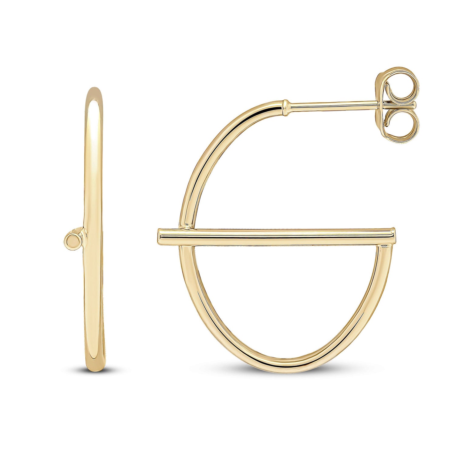 9ct Yellow Gold Polished Oval Hoop Earrings with Bar & Peg and Scroll Fittings -- 25x21mm