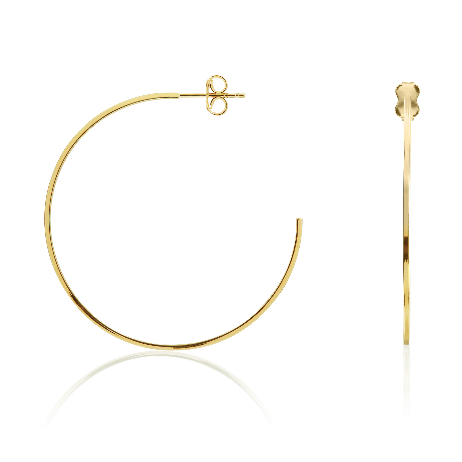 9ct Yellow Gold Square Tube Hoop Earrings with Peg and Scroll Fittings – 42x1mm