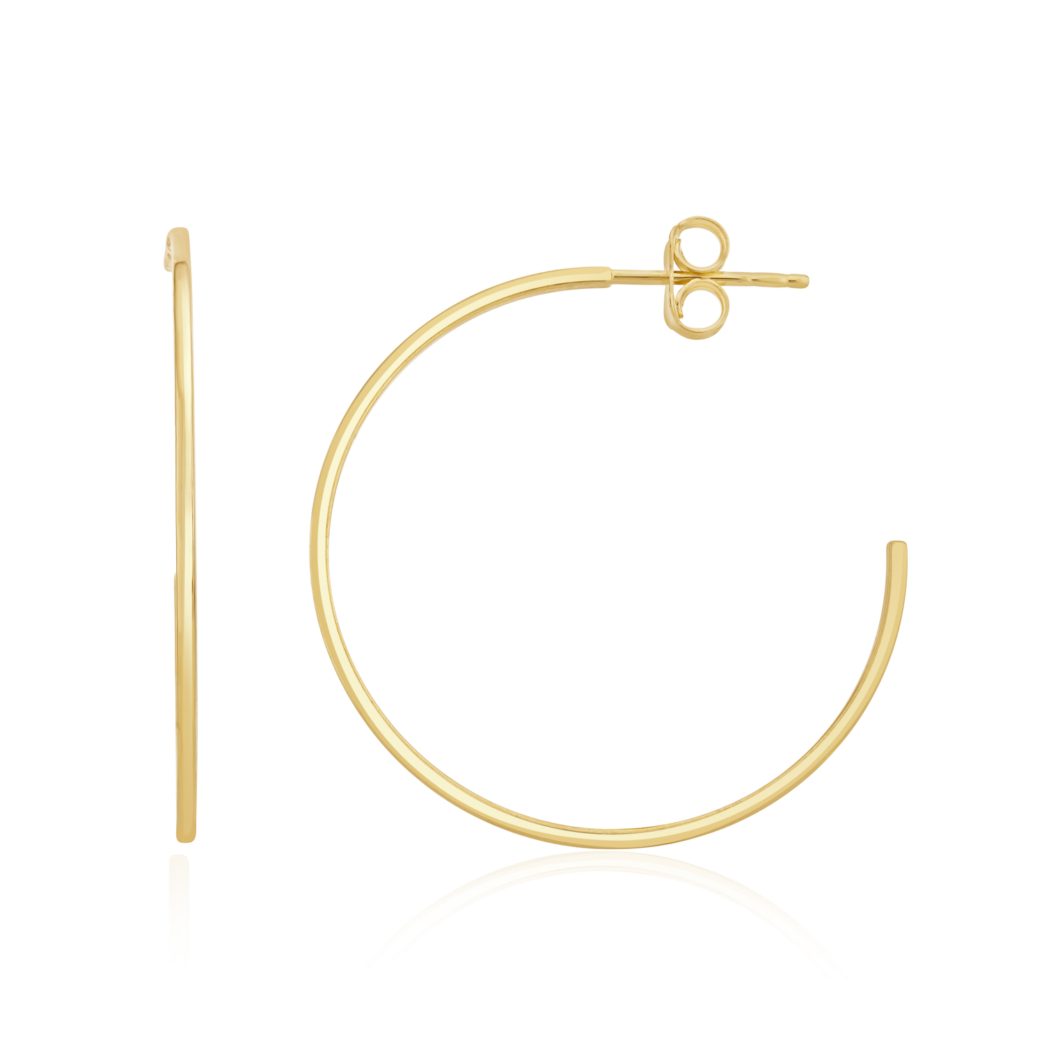 9ct Yellow Gold Square Tube Hoop Earrings with Peg and Scroll Fittings — 32x1mm