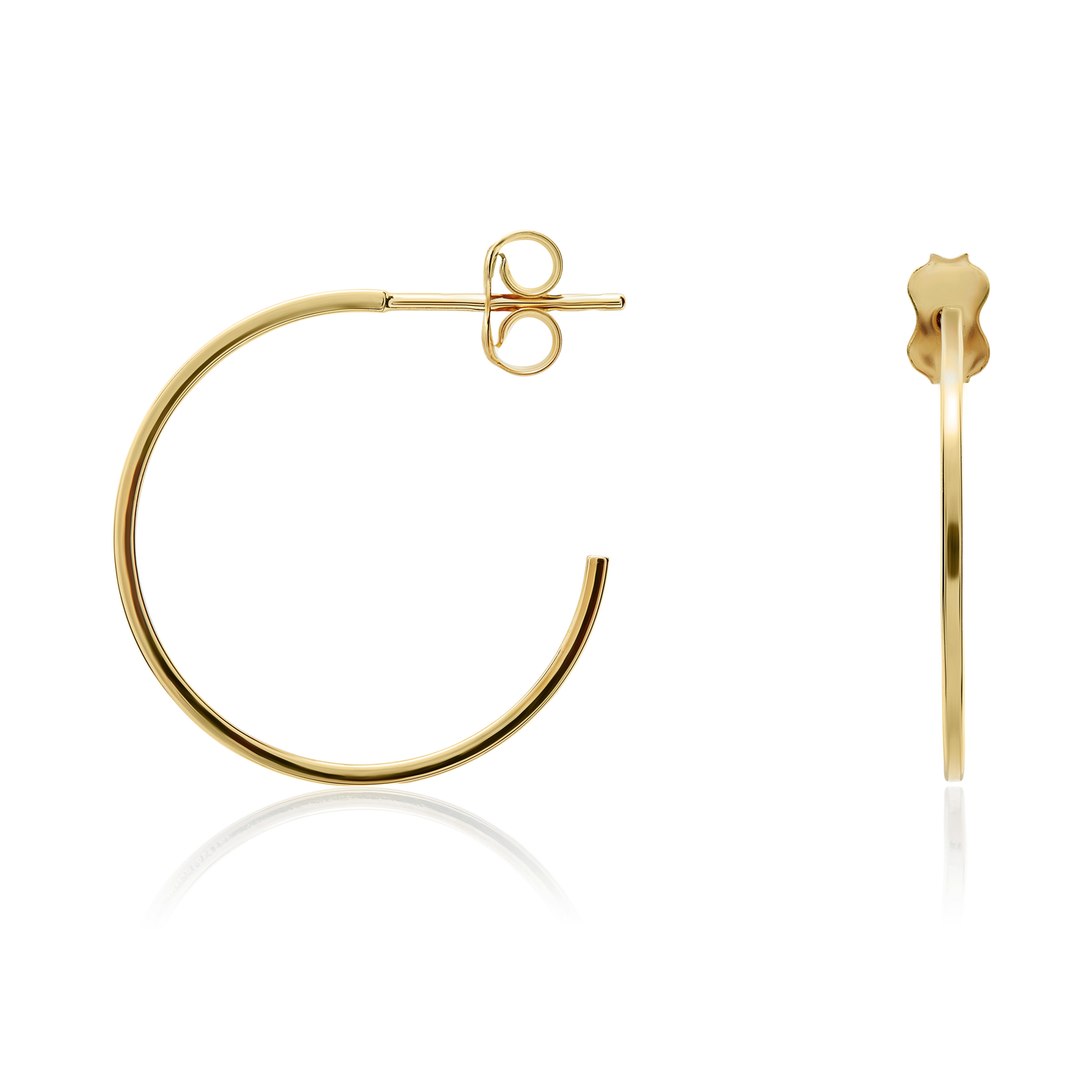 9ct Yellow Gold Square Tube Hoop Earrings with Peg and Scroll Fittings — 22x1mm