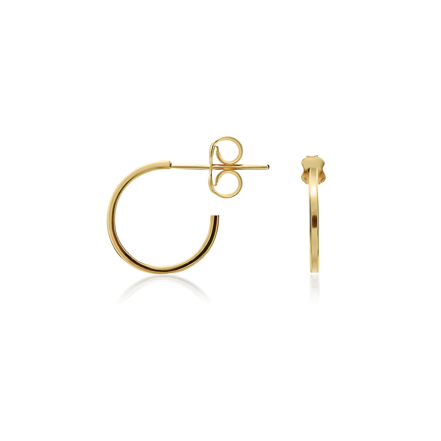 9ct Yellow Gold Square Tube Hoop Earrings with Peg and Scroll Fittings — 12x1mm
