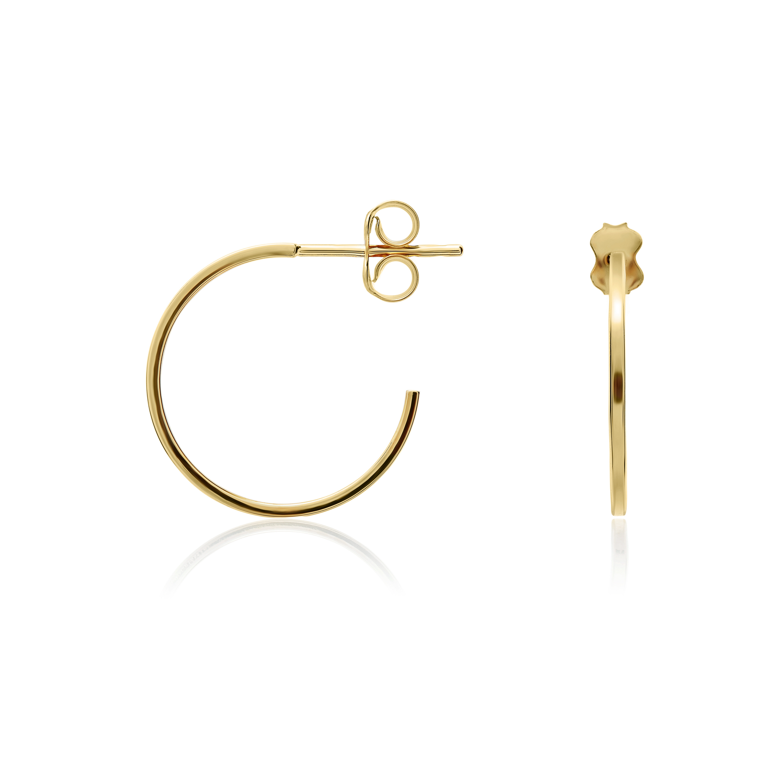 9ct Yellow Gold Square Tube Hoop Earrings with Peg and Scroll Fittings — 17x1mm