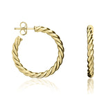 9ct Yellow Gold Twist Hoop Earrings with Peg and Scroll — 26x3mm