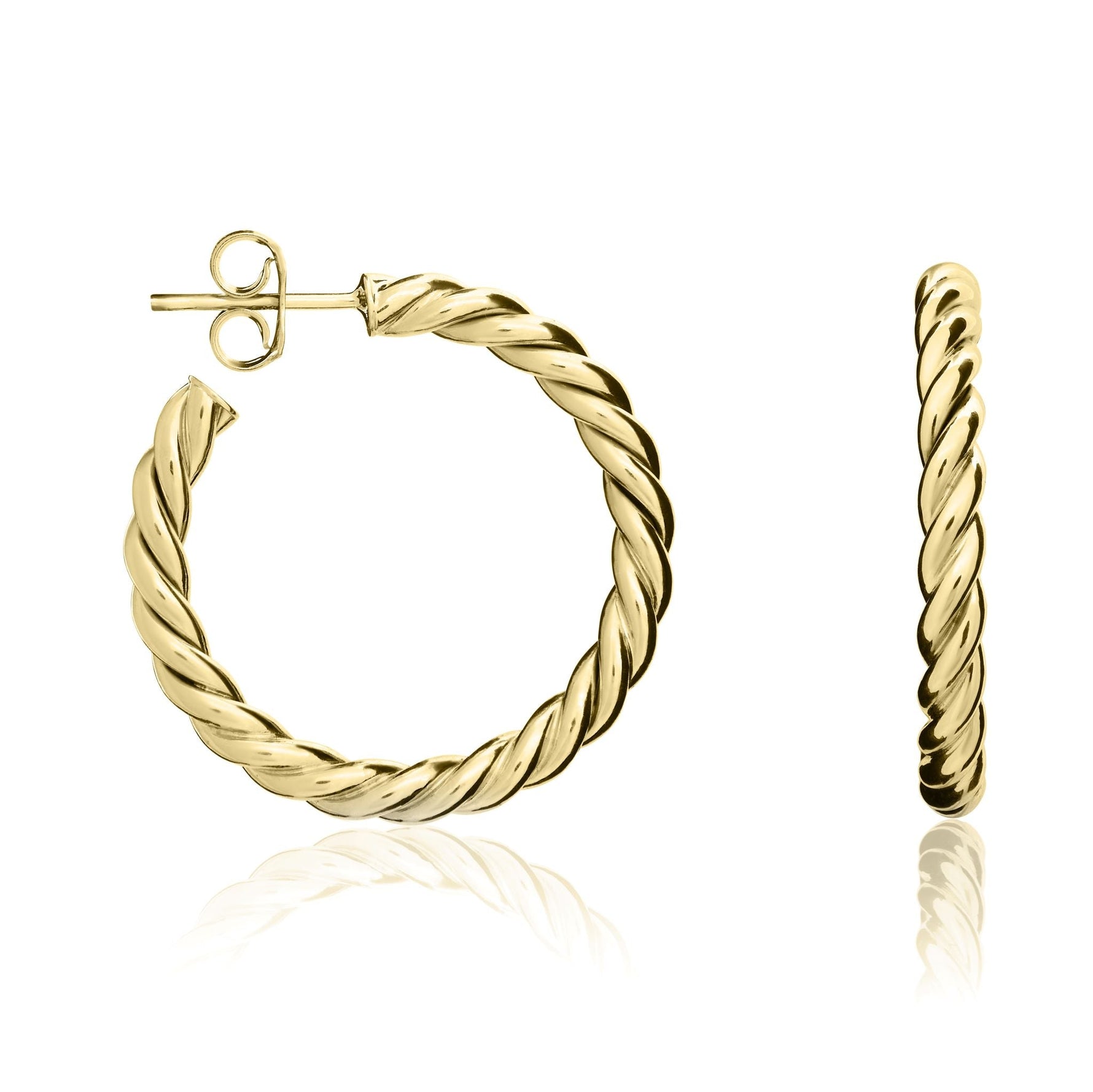 9ct Yellow Gold Twist Hoop Earrings with Peg and Scroll — 26x3mm