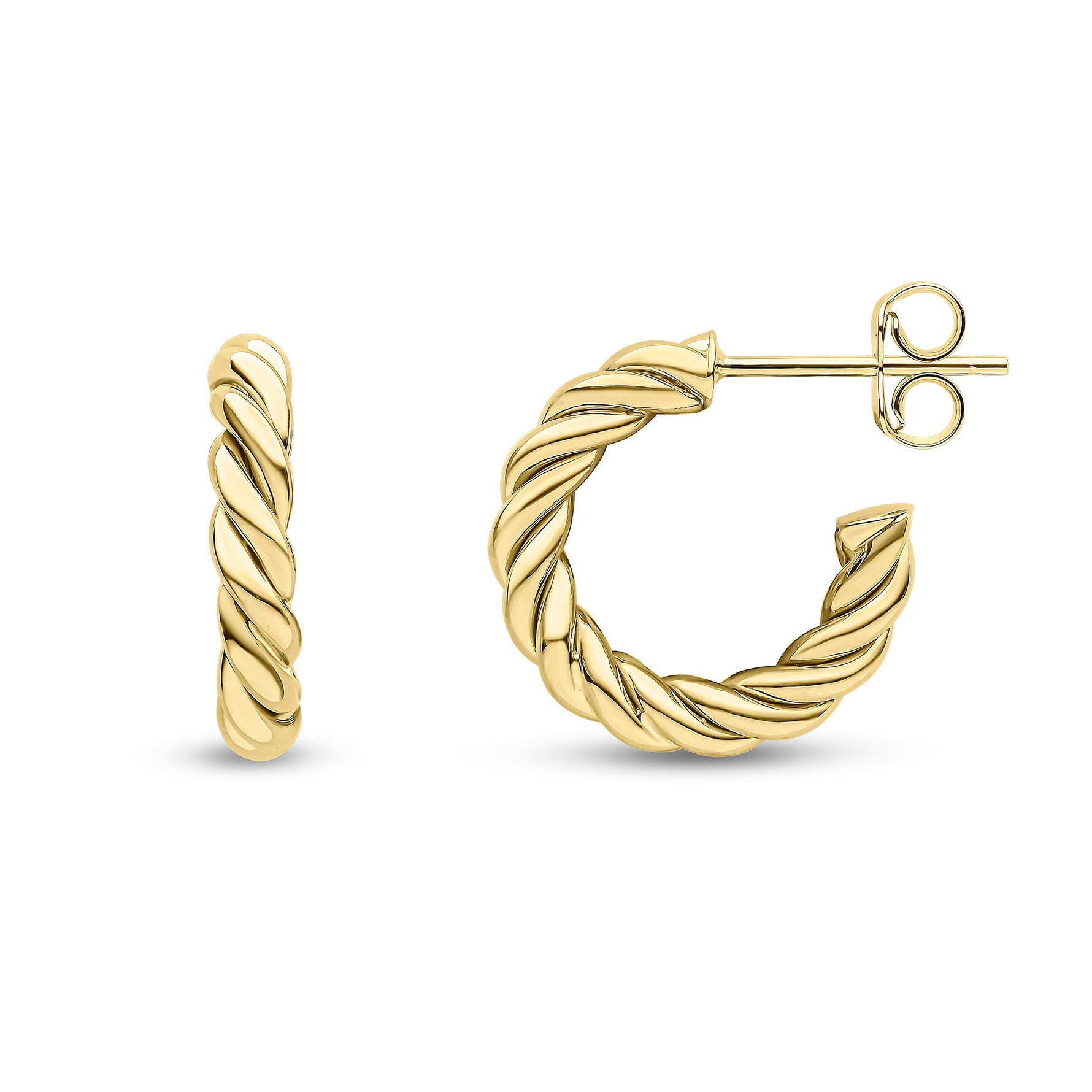 9ct Yellow Gold Rope Twist Three Quarter Hoop Earrings — 17mm