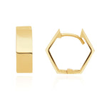 9ct Yellow Gold Hexagon Huggy Hoop Earrings — 13mm