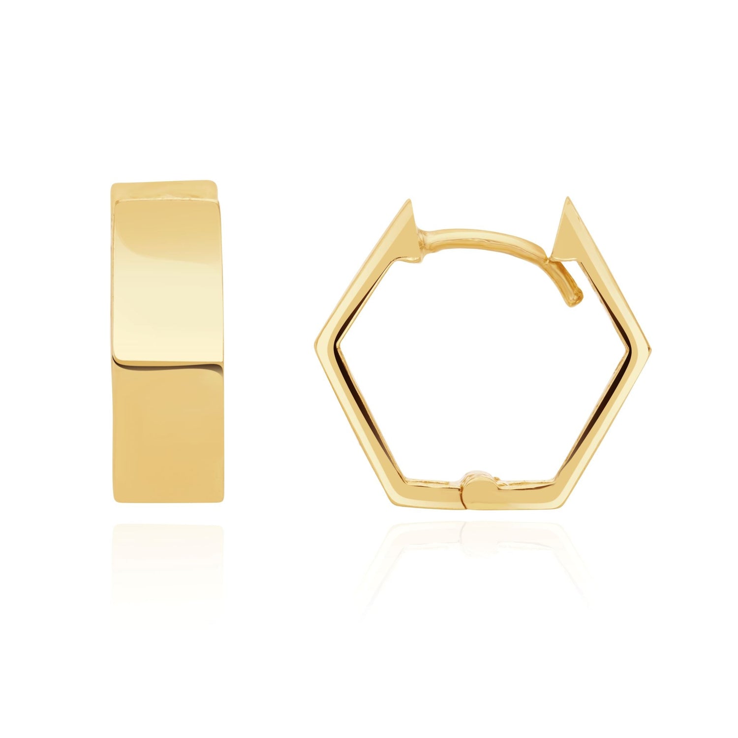 9ct Yellow Gold Hexagon Huggy Hoop Earrings — 13mm